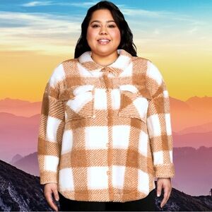 Terra & Sky Women’s plus-size White & Beige Fuzzy Cozy Shacket Coat❤️❤️2X